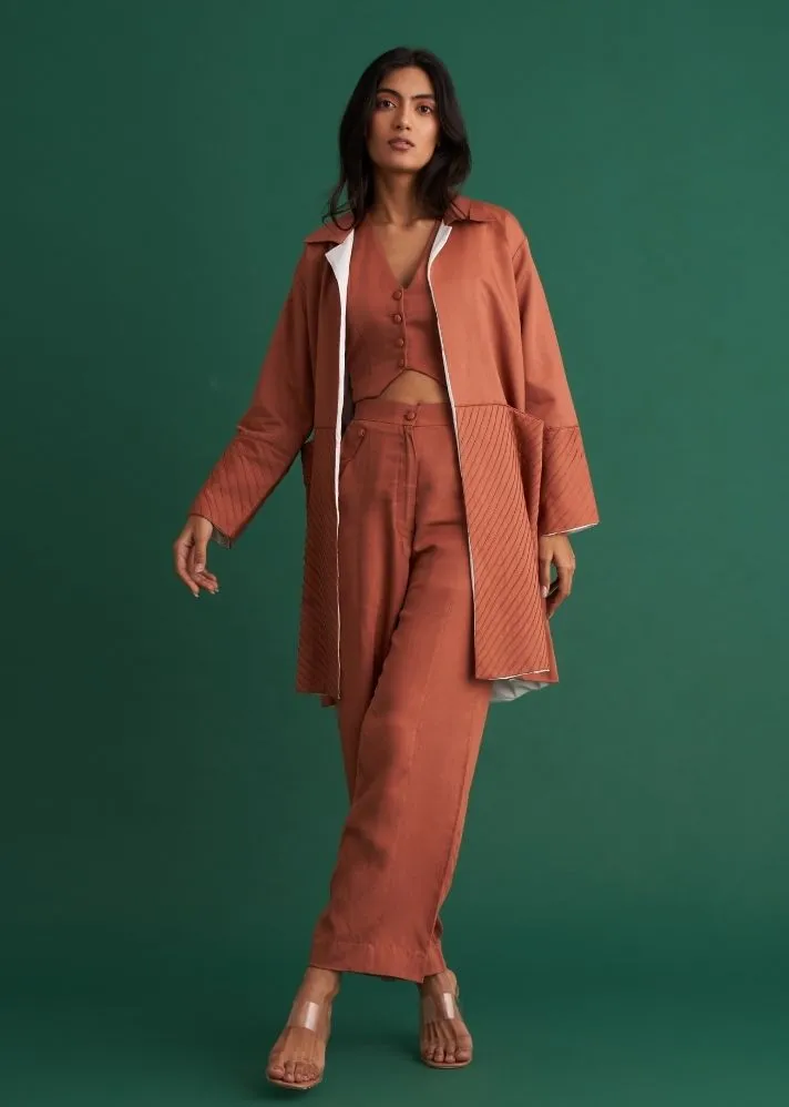 Reversible Brown Long Co-Ord Set 3 Pieces