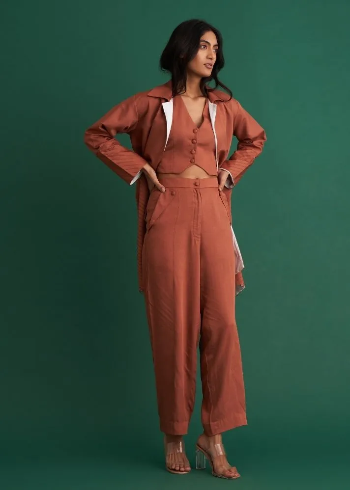 Reversible Brown Long Co-Ord Set 3 Pieces