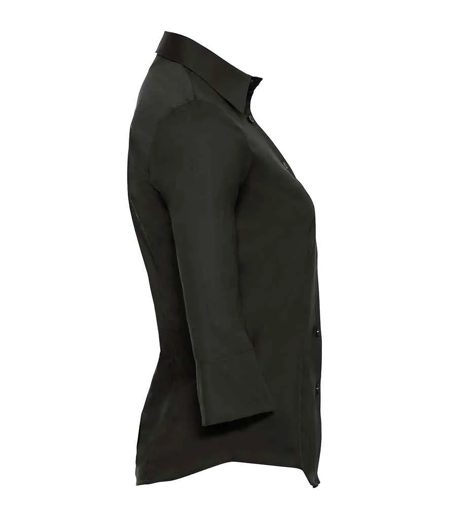 Russell Collection Ladies 3/4 Sleeve Easy Care Fitted Shirt | Black