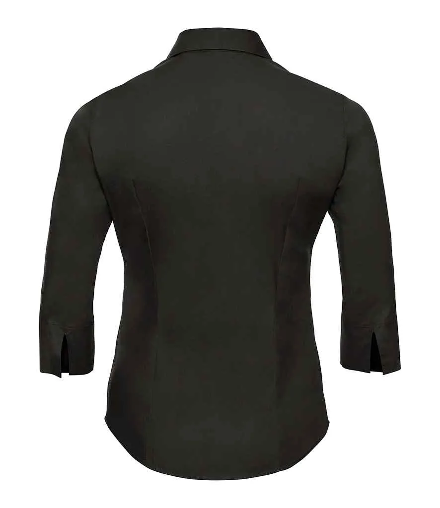 Russell Collection Ladies 3/4 Sleeve Easy Care Fitted Shirt | Black