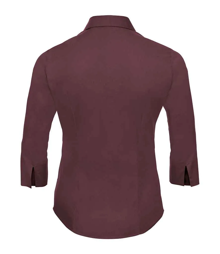 Russell Collection Ladies 3/4 Sleeve Easy Care Fitted Shirt | Port