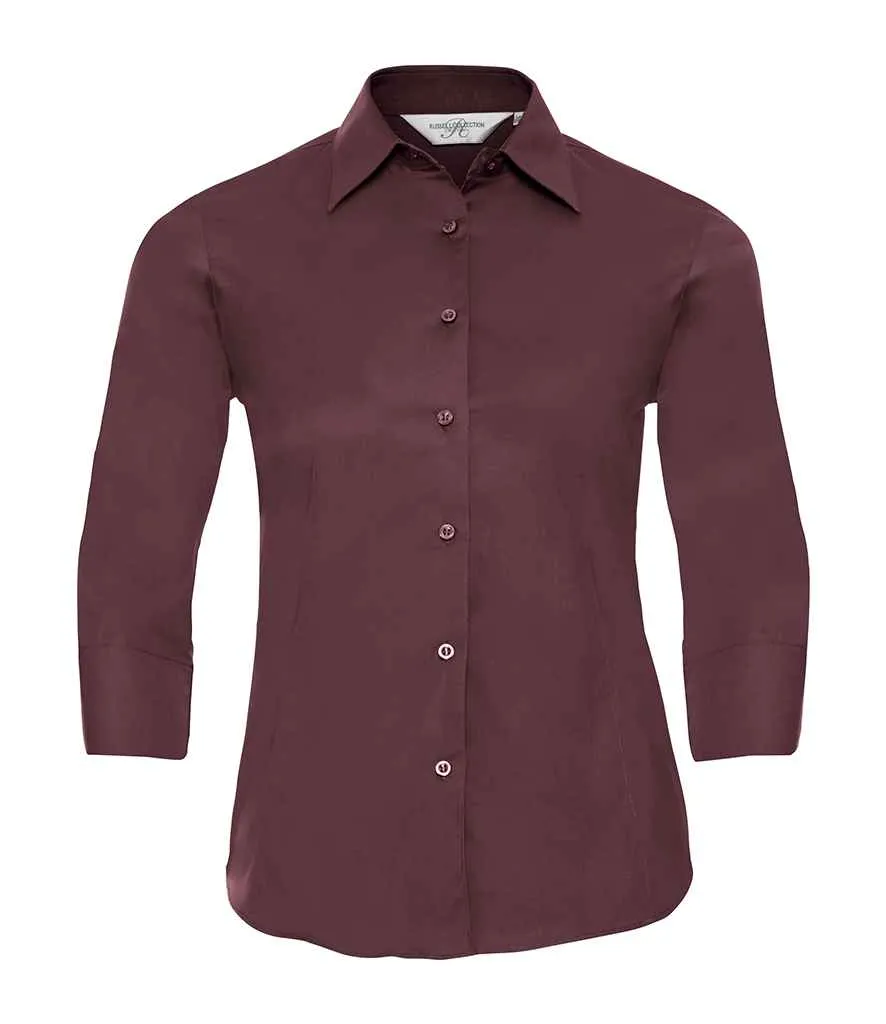 Russell Collection Ladies 3/4 Sleeve Easy Care Fitted Shirt | Port