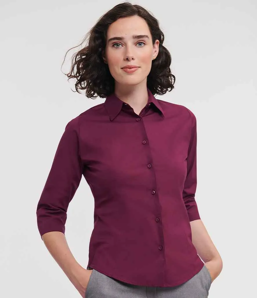 Russell Collection Ladies 3/4 Sleeve Easy Care Fitted Shirt | Port