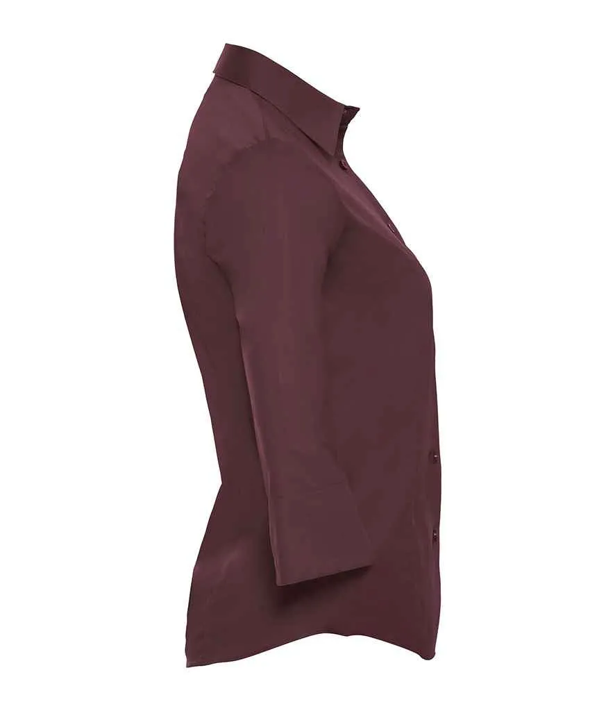Russell Collection Ladies 3/4 Sleeve Easy Care Fitted Shirt | Port