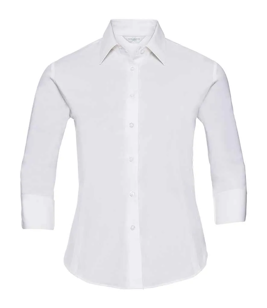 Russell Collection Ladies 3/4 Sleeve Easy Care Fitted Shirt | White