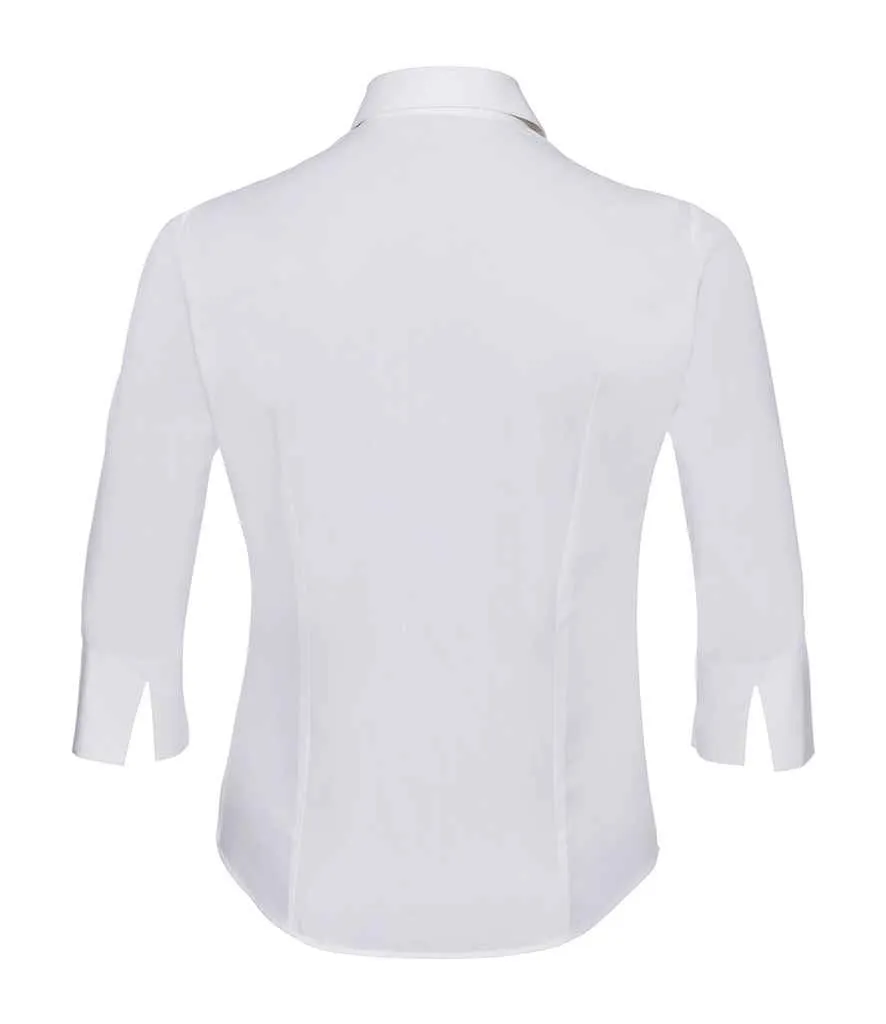 Russell Collection Ladies 3/4 Sleeve Easy Care Fitted Shirt | White