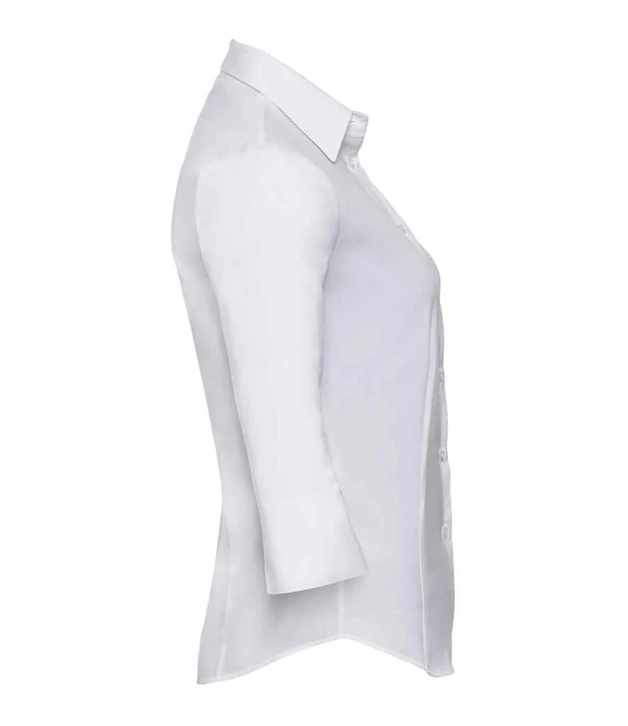 Russell Collection Ladies 3/4 Sleeve Easy Care Fitted Shirt | White