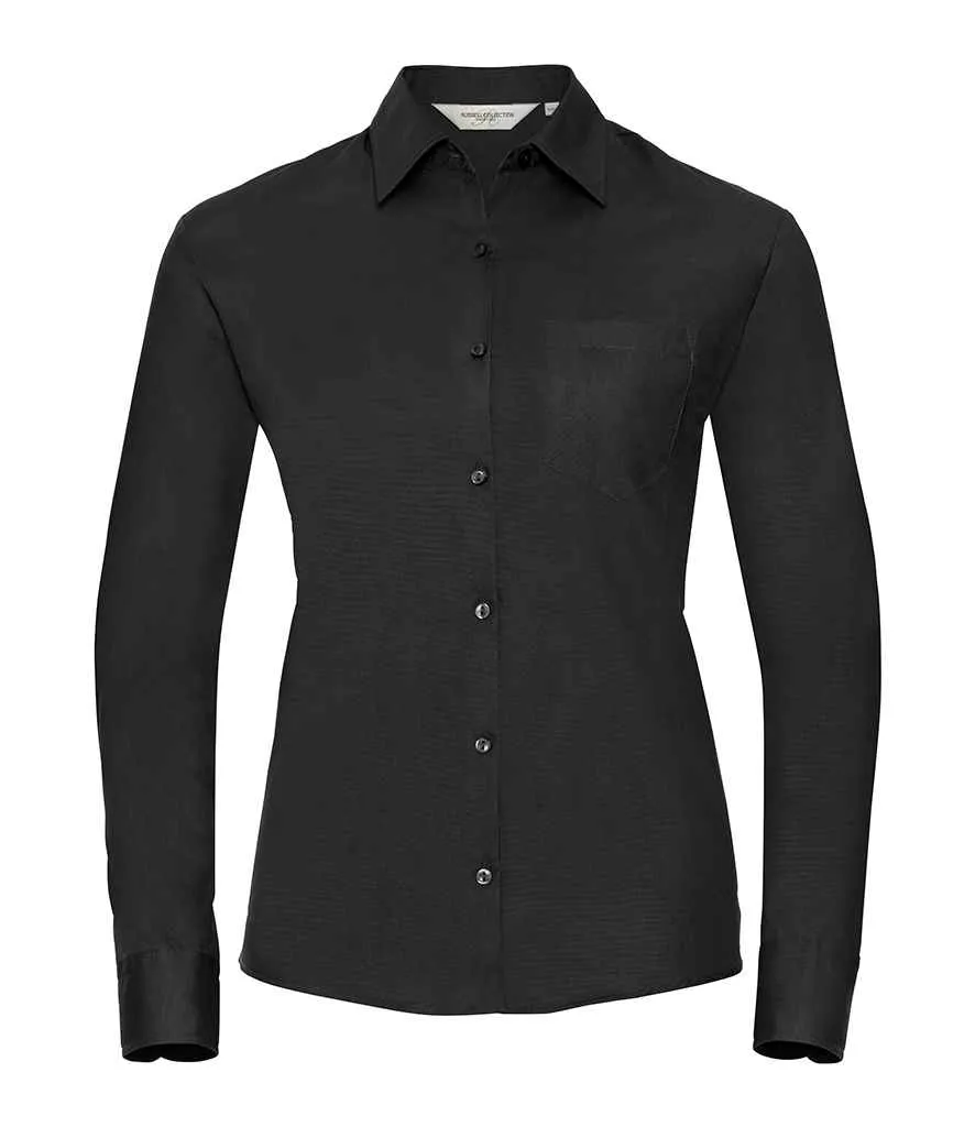 Russell Collection Ladies Long Sleeve Easy Care Cotton Poplin Shirt | Black