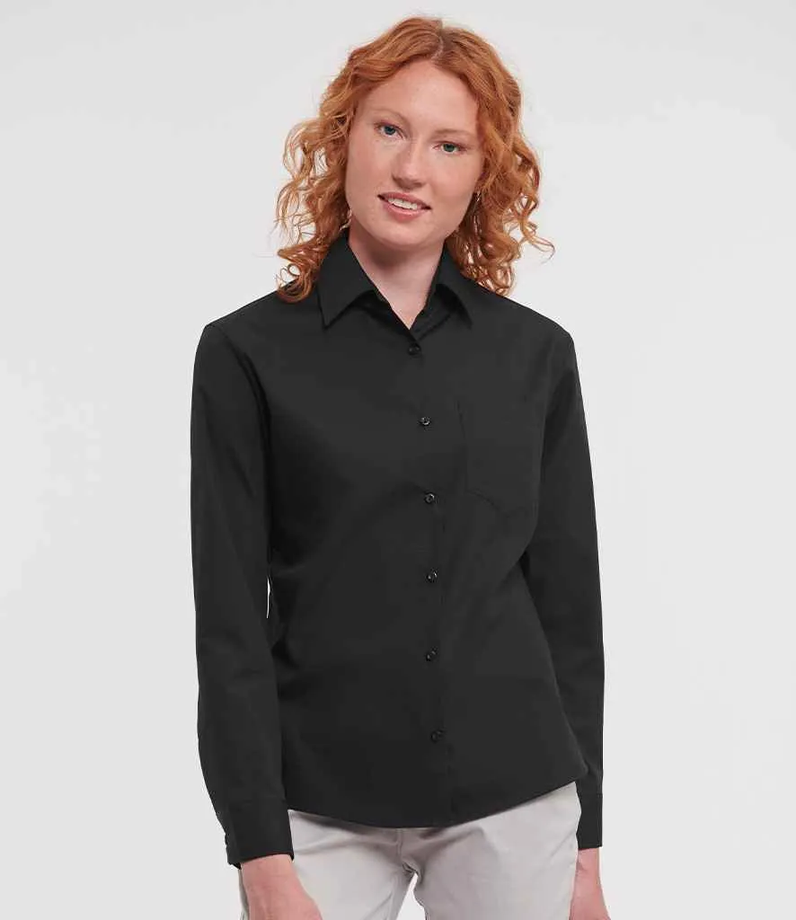 Russell Collection Ladies Long Sleeve Easy Care Cotton Poplin Shirt | Black