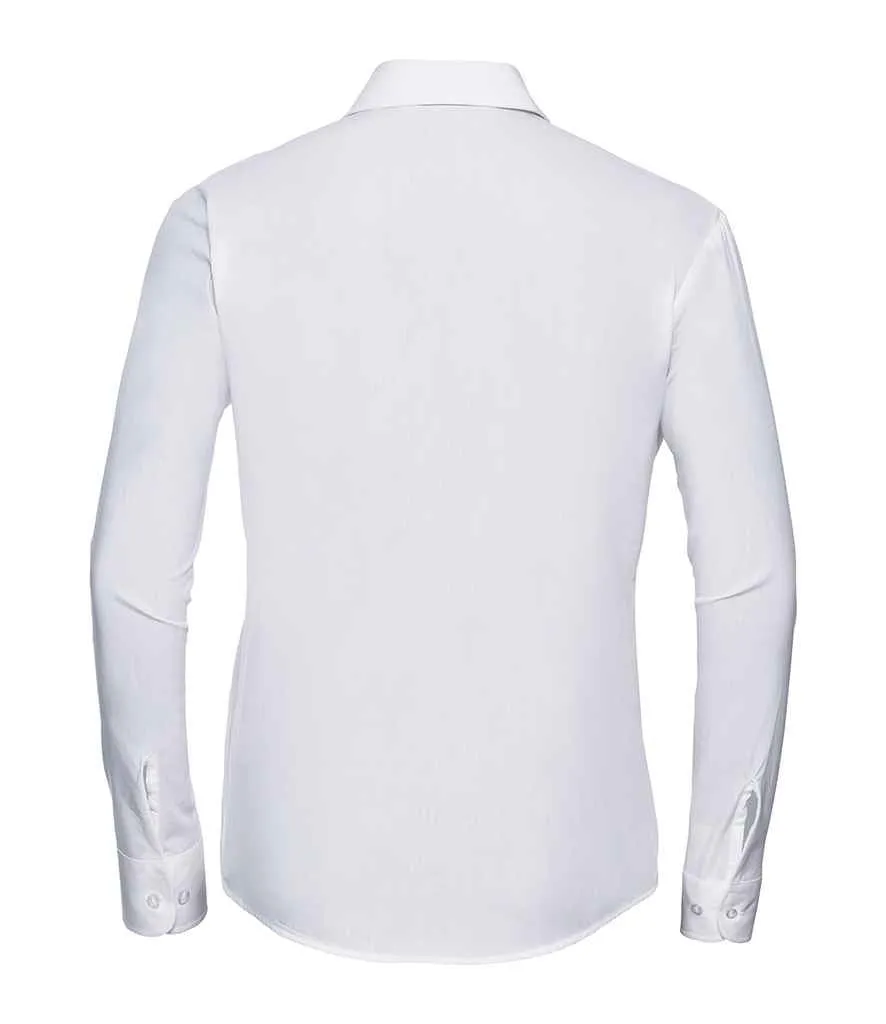 Russell Collection Ladies Long Sleeve Easy Care Cotton Poplin Shirt | White