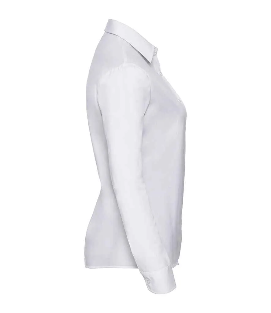 Russell Collection Ladies Long Sleeve Easy Care Cotton Poplin Shirt | White