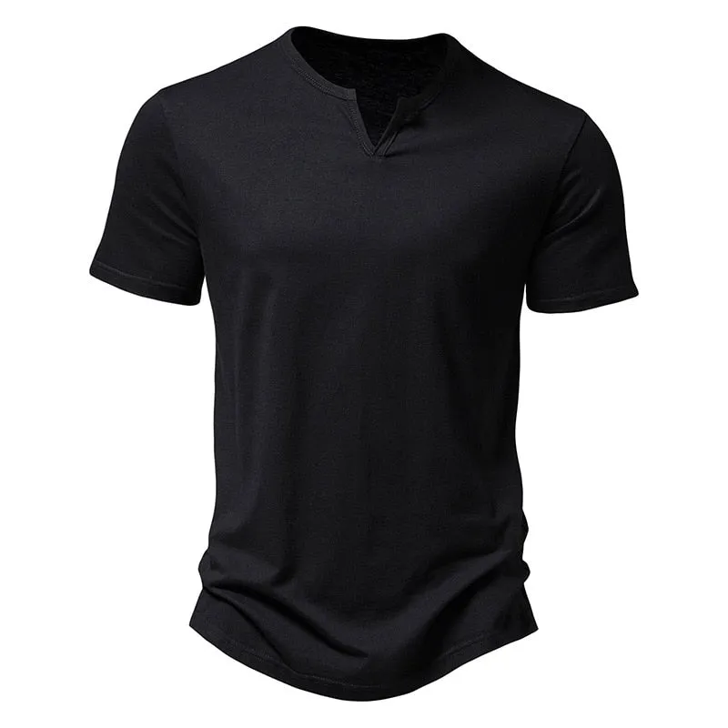 Ultra-Soft Bamboo Cotton Henley T-Shirts Men Brand Slim Fit Short Sleeve V Neck T Shirt Men Daily Work Causal Tops Tees XXL