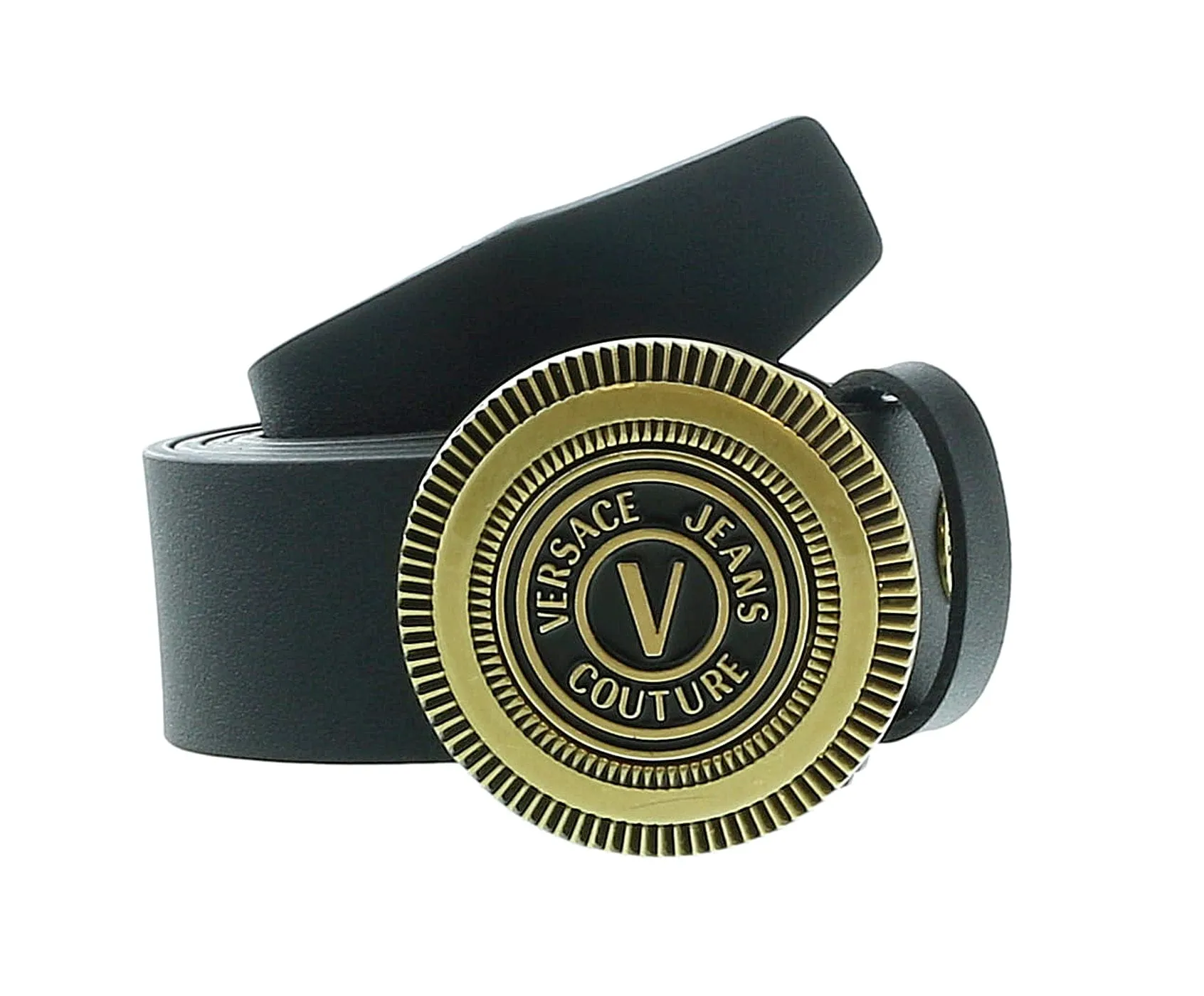 Versace Jeans Couture Gold V-Emblem Logo Buckle  Leather Mens Belt -