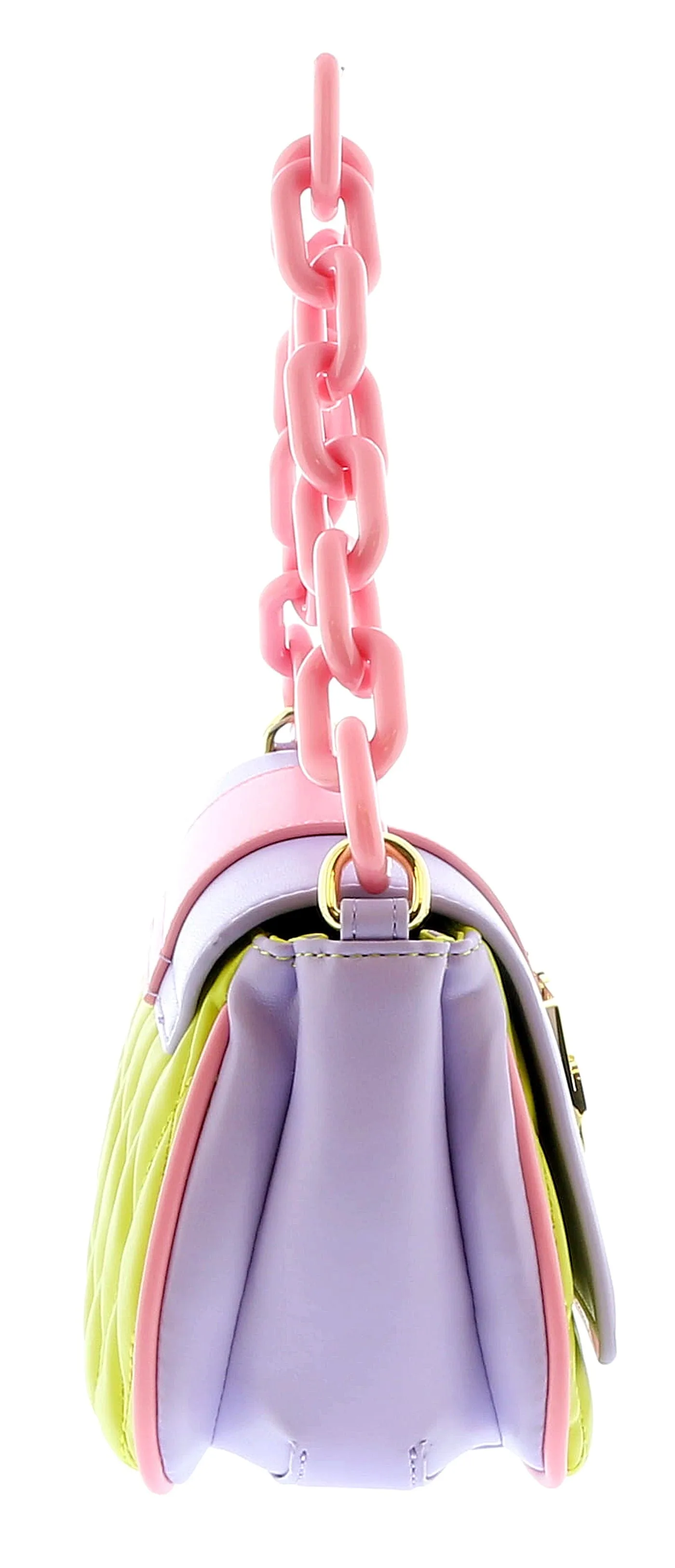 Versace Jeans Couture Lime Lavender Quilted Signature Medium Shoulder Bag