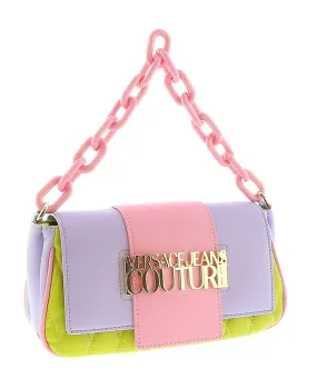 Versace Jeans Couture Lime Lavender Quilted Signature Medium Shoulder Bag