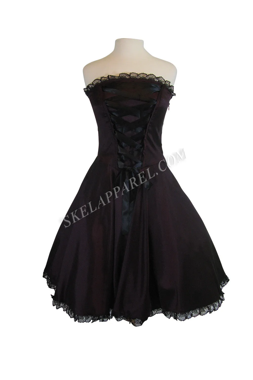 Victorian Style Satin ribbon Strapless Purple Satin Corset Lace-up Dress