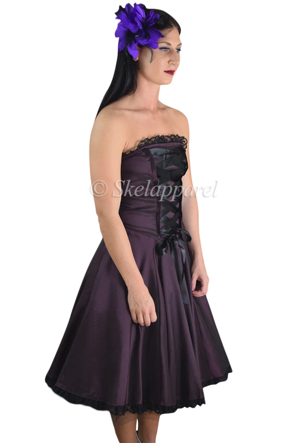 Victorian Style Satin ribbon Strapless Purple Satin Corset Lace-up Dress
