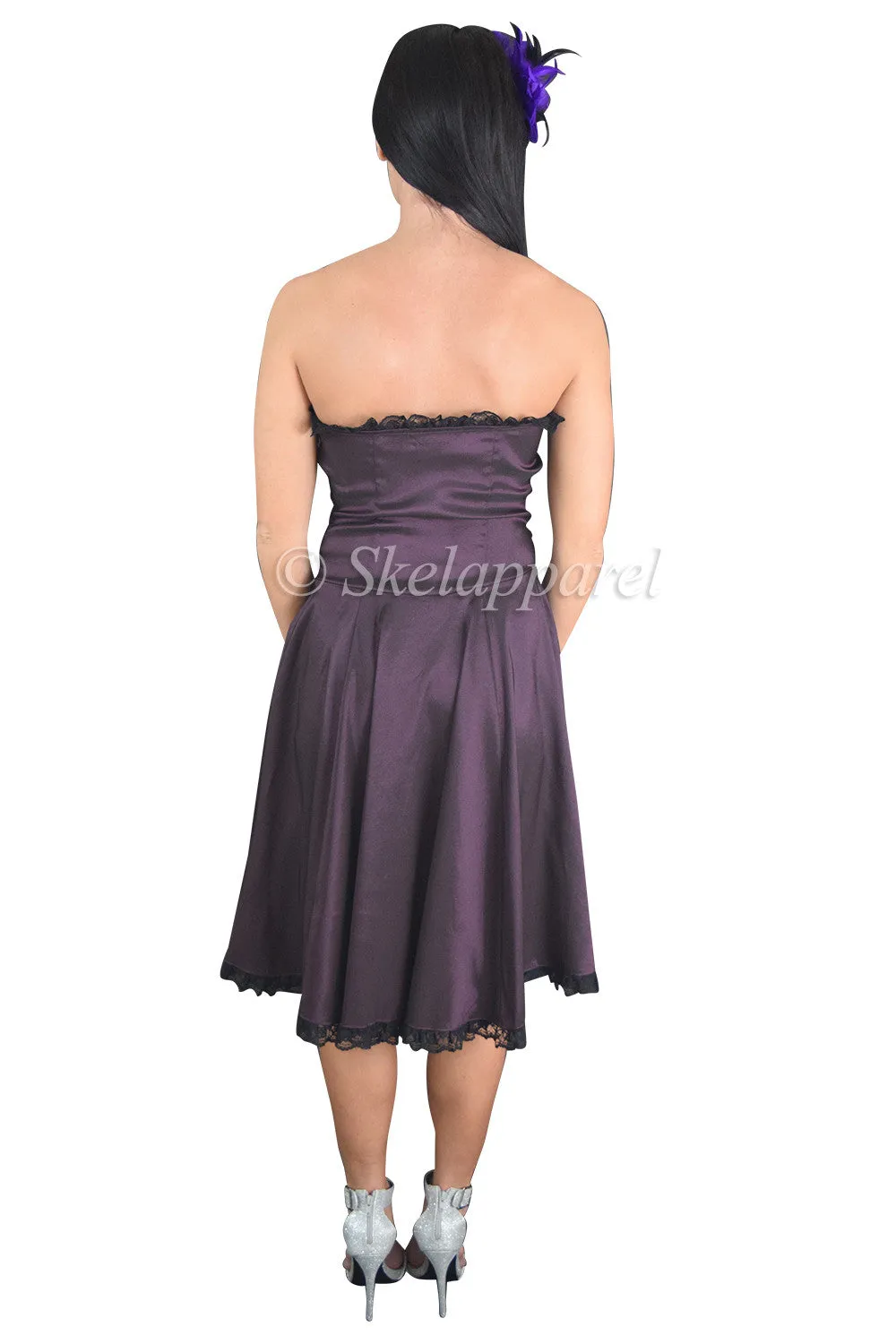 Victorian Style Satin ribbon Strapless Purple Satin Corset Lace-up Dress