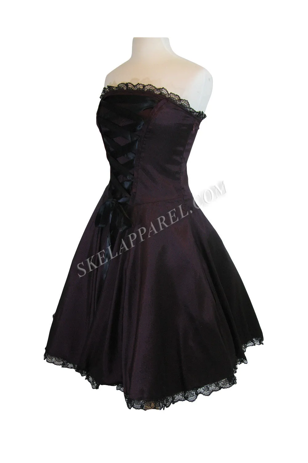 Victorian Style Satin ribbon Strapless Purple Satin Corset Lace-up Dress