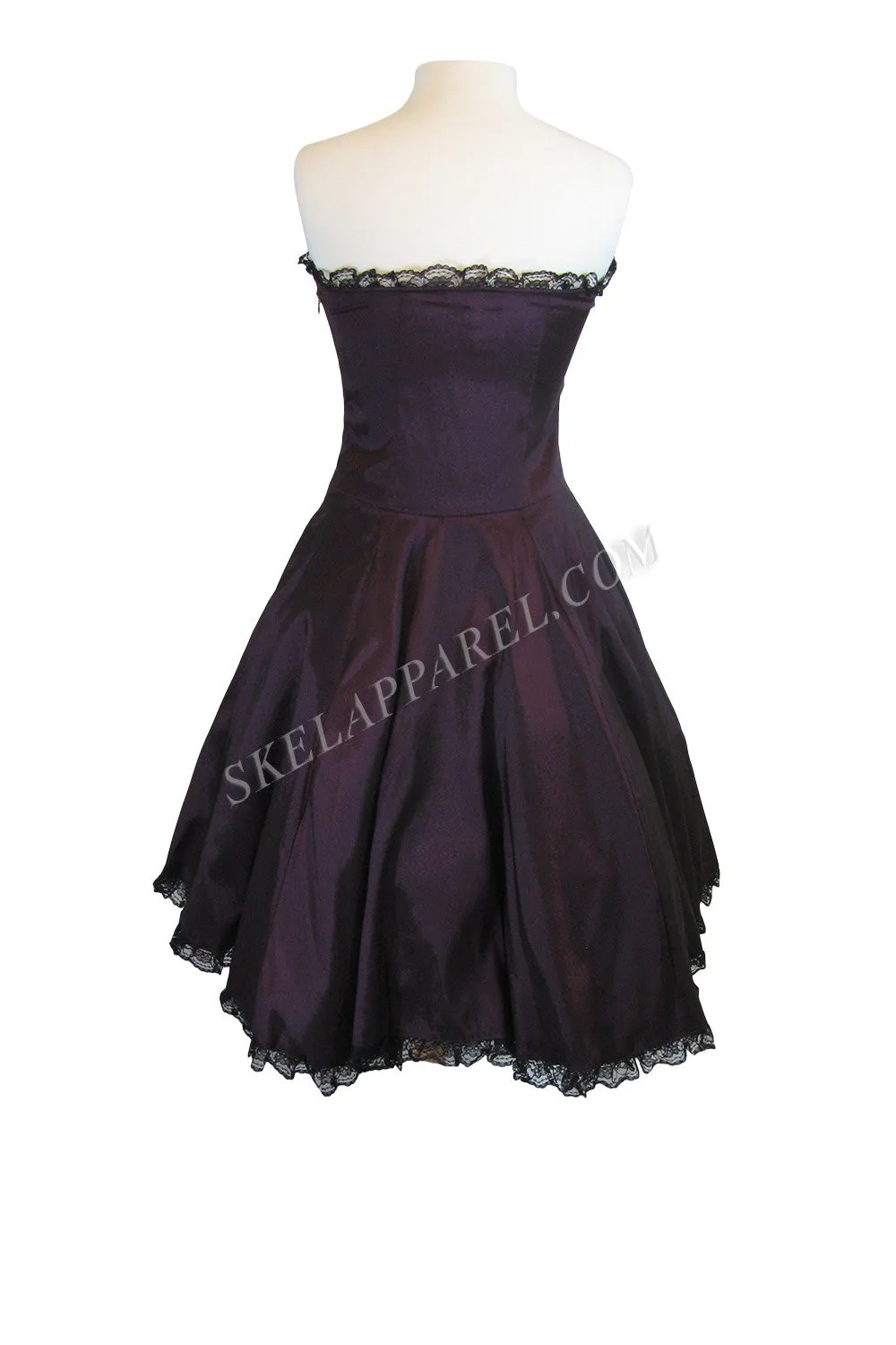 Victorian Style Satin ribbon Strapless Purple Satin Corset Lace-up Dress