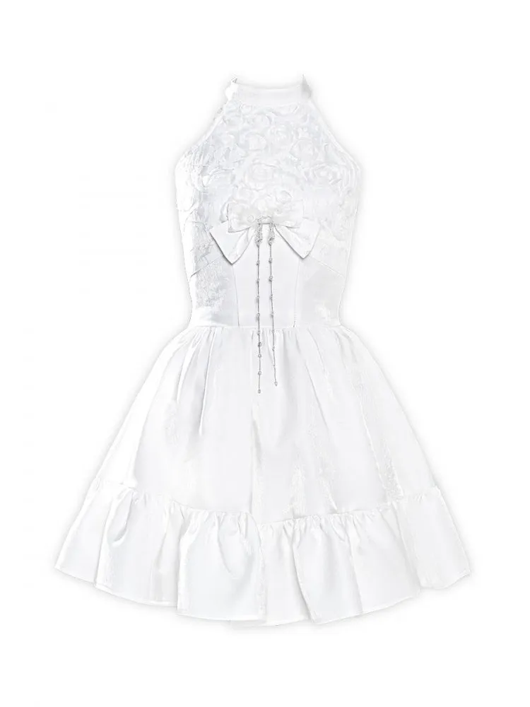 White Flowers Bodice Halter Neck Fairy Dress