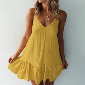 Women's Sleeveless Solid Color V-Neck Mini Dress