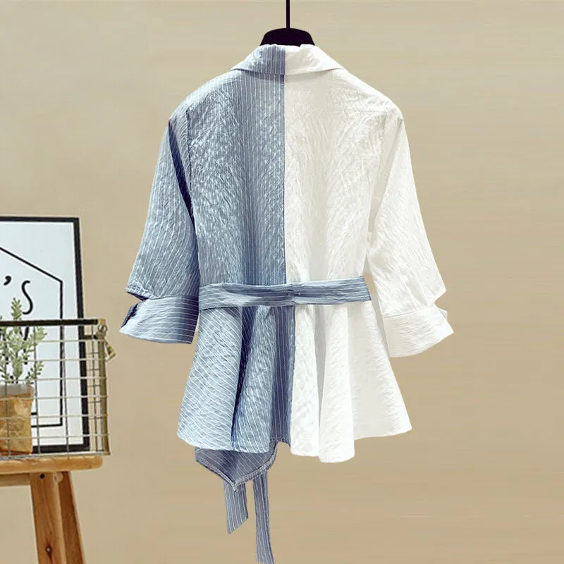 Women's two-piece set with high-waisted pants and shirt
