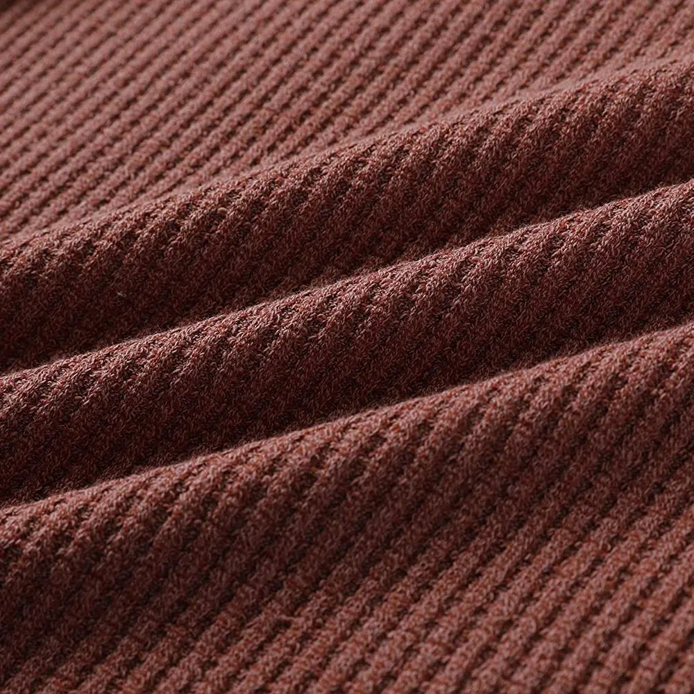 Women's V Neck Waffle Knit Henley Tops