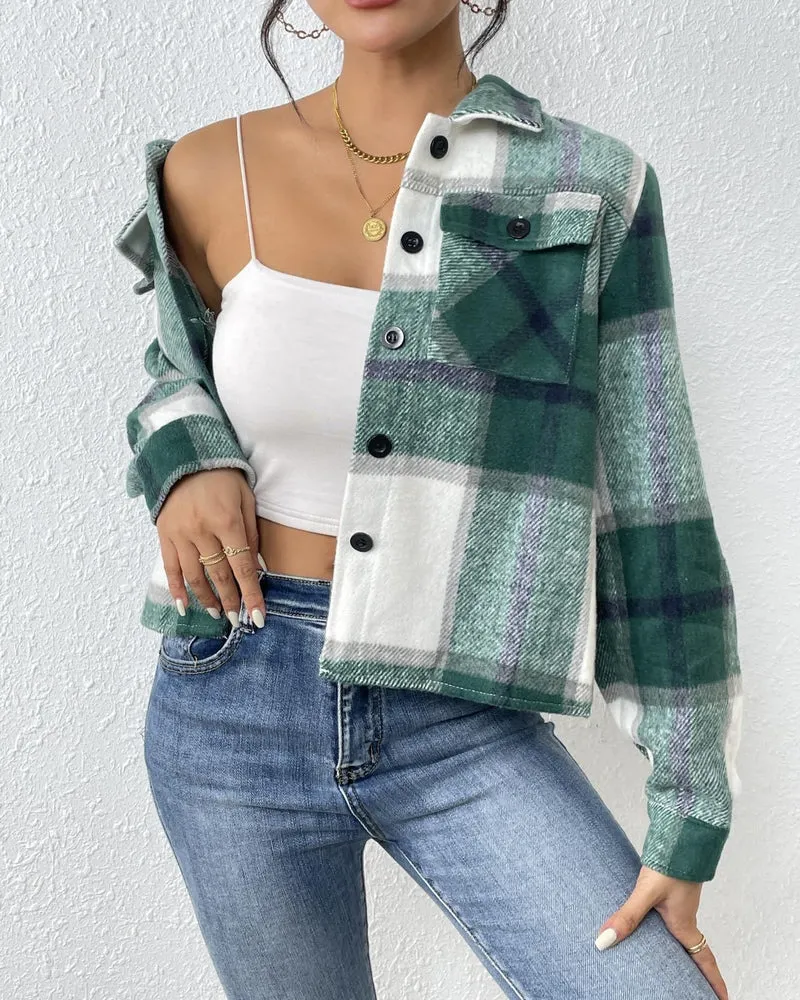 Zeagoo Flannels for Women Cropped Shacket Jacket Fashion Plaid Button Down Shirt 2023 Fall Coat Tops