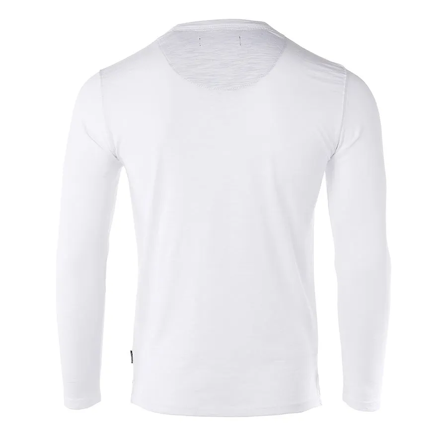 Zimego Mens Long Sleeve Crew Neck Oil Wash Vintage Button Henley T-Shirt