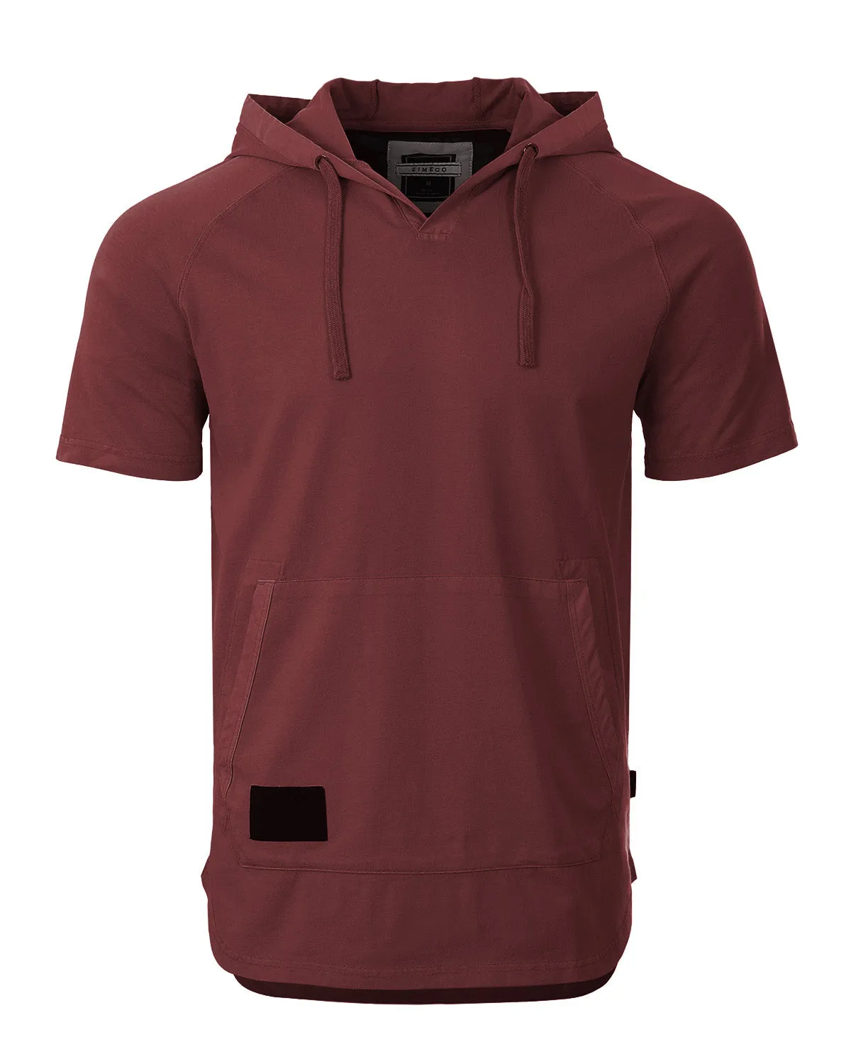 Zimego Pigment Dyed Hooded Shirt Short Sleeve  V Neck Raglan Henley Style Hoodie