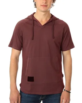 Zimego Pigment Dyed Hooded Shirt Short Sleeve  V Neck Raglan Henley Style Hoodie