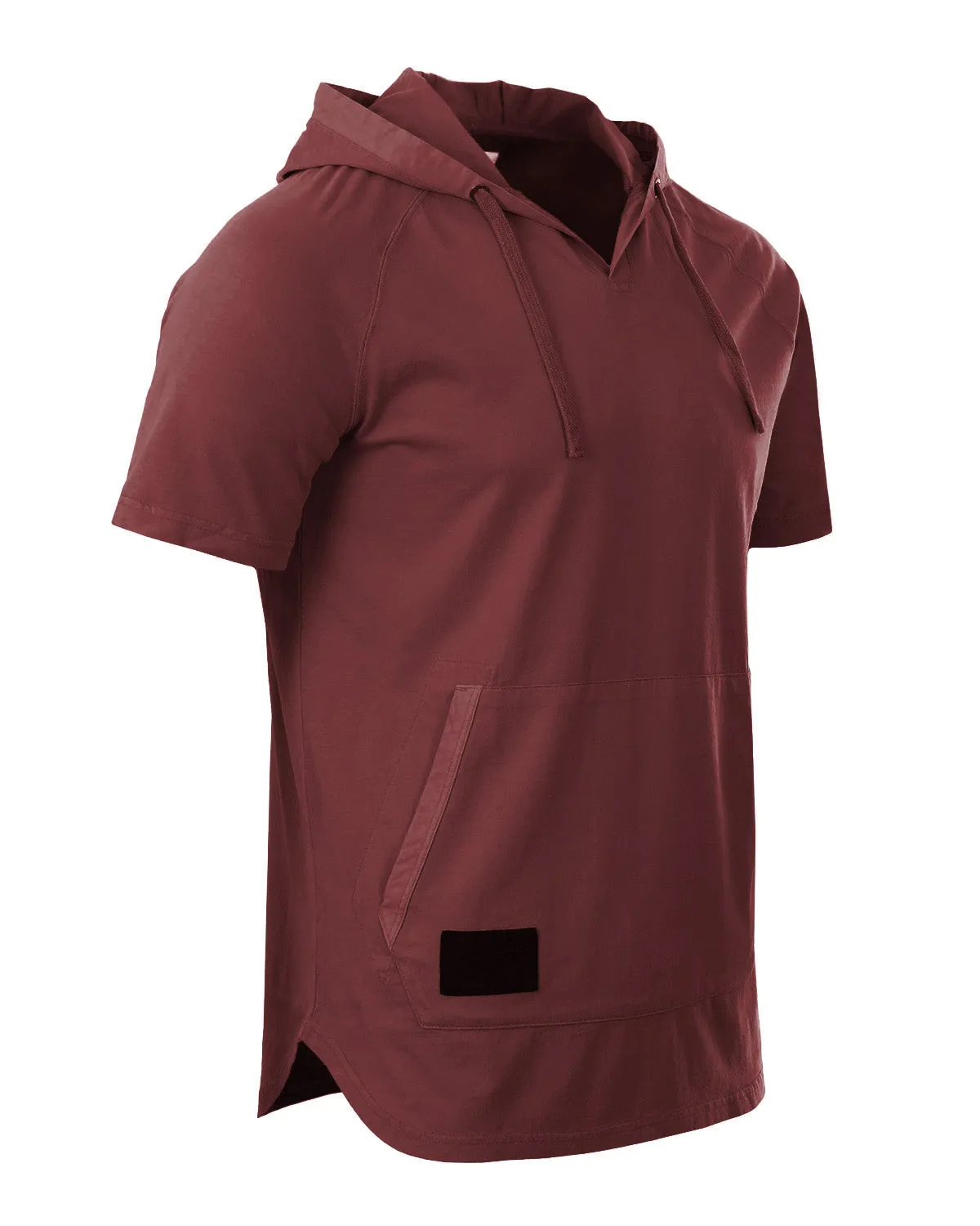 Zimego Pigment Dyed Hooded Shirt Short Sleeve  V Neck Raglan Henley Style Hoodie