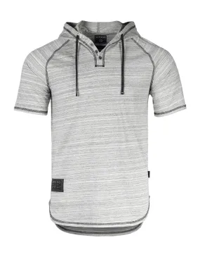 Zimego Short Sleeve Raglan Henley Hoodie Round Bottom Semi Longline T-Shirt